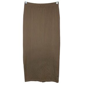SHEIN Midi Skirt Women Size S Taupe Brown Ribbed Knit Bodycon Pencil Back Slit